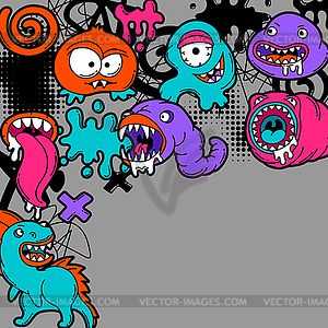 Background with cartoon monsters - vector image