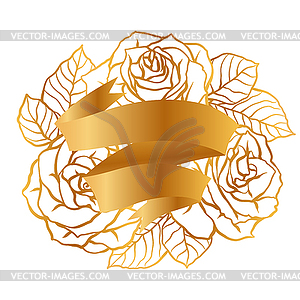 Background with outline roses. Beautiful flowers an - vector clip art