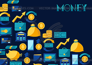 Банковский фон с иконами деньги - иллюстрация в векторном формате
