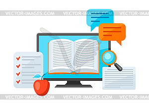 Online studying at home concept. Distance education - vector clip art