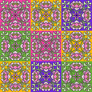 Art Nouveau ceramic tile pattern. Floral motifs in - vector clipart