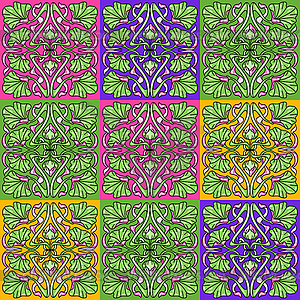 Art Nouveau ceramic tile pattern. Floral motifs in - vector clipart