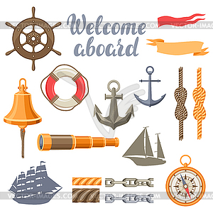 Collection of nautical symbols and items - vector clipart / vector image