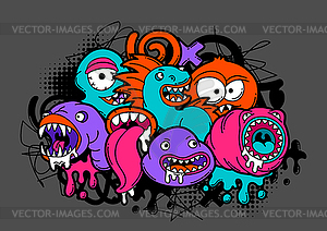 Print with cartoon monsters - vector clipart