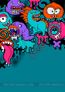 Background with cartoon monsters - vector image