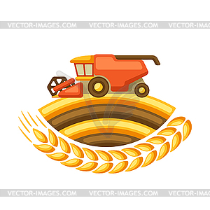 Combine harvester with ripe wheat ear - vector clipart