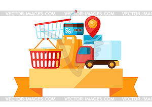 Supermarket background with selfservice and deliver - vector image