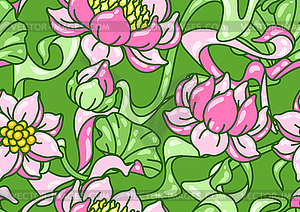 Seamless pattern with lotus flowers. Art Nouveau - vector image