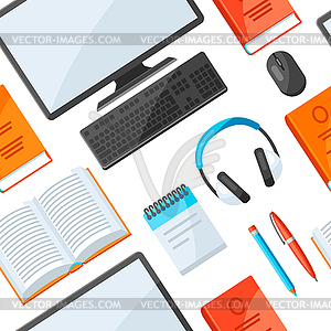 Seamless pattern with online studying at home items - vector clip art