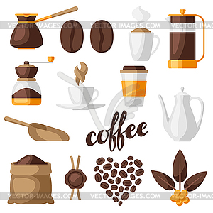 Set of coffee icons. Food with beverage items - vector image