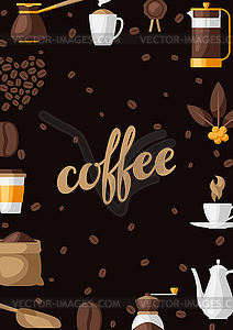 Background with coffee icons. Food beverage items - vector clipart