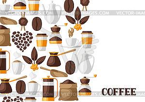 Background with coffee icons. Food beverage items - vector image