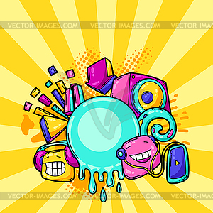 Background with cartoon musical items - vector clipart