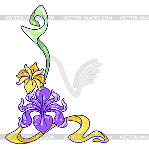 Decorative element with iris flowers. Art Nouveau - vector clipart