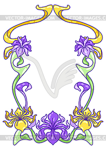 Frame with iris flowers. Art Nouveau vintage style - vector image