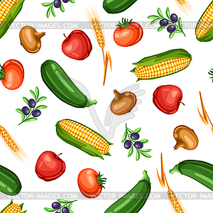Урожай бесшовные модели с фруктами и овощами - изображение в векторе