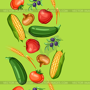 Урожай бесшовные модели с фруктами и овощами - изображение в векторном формате