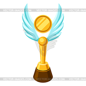 Gold prize icon with wings - vector image