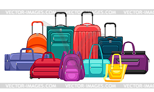 Background with travel suitcases and bags - vector image