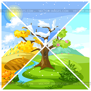 Four seasons landscape. with trees, mountains and - vector image