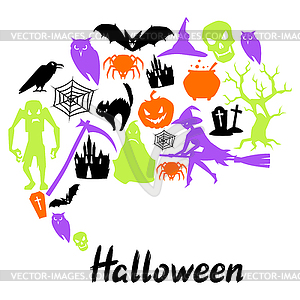 Happy Halloween greeting card with celebration items - vector clipart