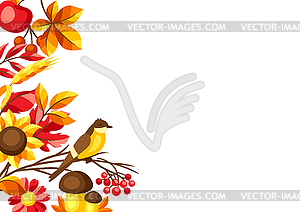 Autumn background with seasonal leaves and items - vector image