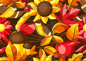 Autumn seamless pattern with seasonal leaves and - vector clipart