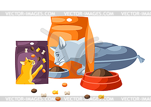 Background with various cat items - vector clipart