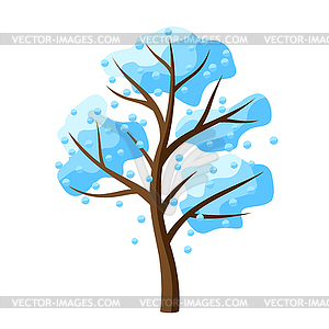 Winter tree with falling snow - stock vector clipart