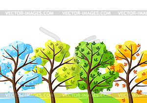 Four seasons trees background - vector image