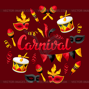 Carnival party background with celebration icons, - vector clipart