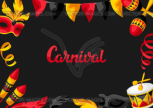 Carnival party background with celebration icons, - vector clip art