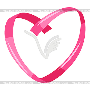 Decorative pink ribbon in heart shape - vector image