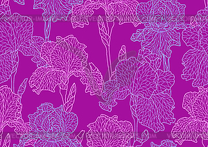 Seamless pattern with violet irises - vector image