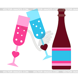 Bottle with glasses - vector image
