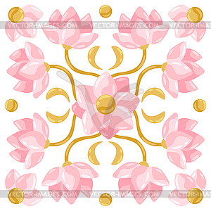 Ceramic tile pattern with lotus - vector image