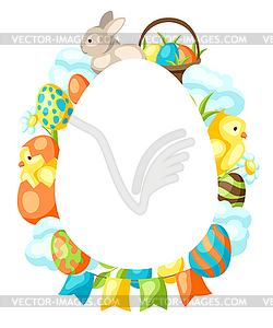 Happy Easter frame with holiday items - vector image