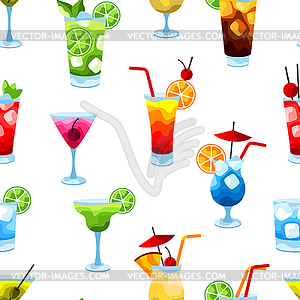 Алкогольные коктейли бесшовные модели - цветной векторный клипарт
