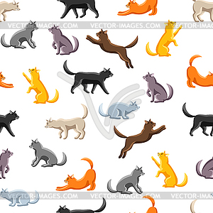 Бесшовный фон со стилизованными кошками в разных позах - векторный эскиз