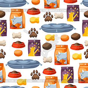 Seamless pattern with various cat items - vector image