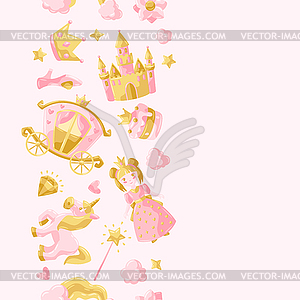 Princess party items seamless pattern - vector clipart