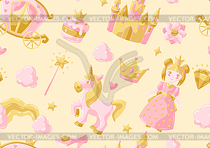 Princess party items seamless pattern - vector image