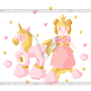 Little princess and unicorn - vector clipart / vector image