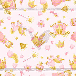 Princess party items seamless pattern - stock vector clipart