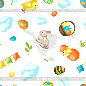 Happy Easter seamless pattern with holiday items - vector clipart