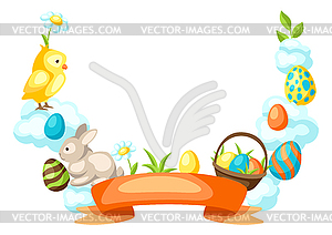 Happy Easter frame with holiday items - vector clipart