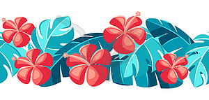 Seamless pattern with hibiscus flowers and palm - vector image