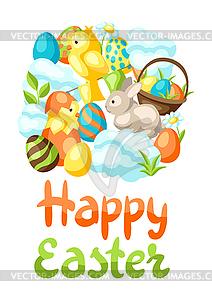 Happy Easter greeting card with holiday items - royalty-free vector clipart