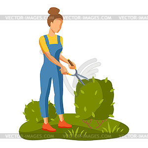 Young girl cuting bush - vector image