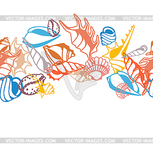 Seamless pattern with seashells - color vector clipart